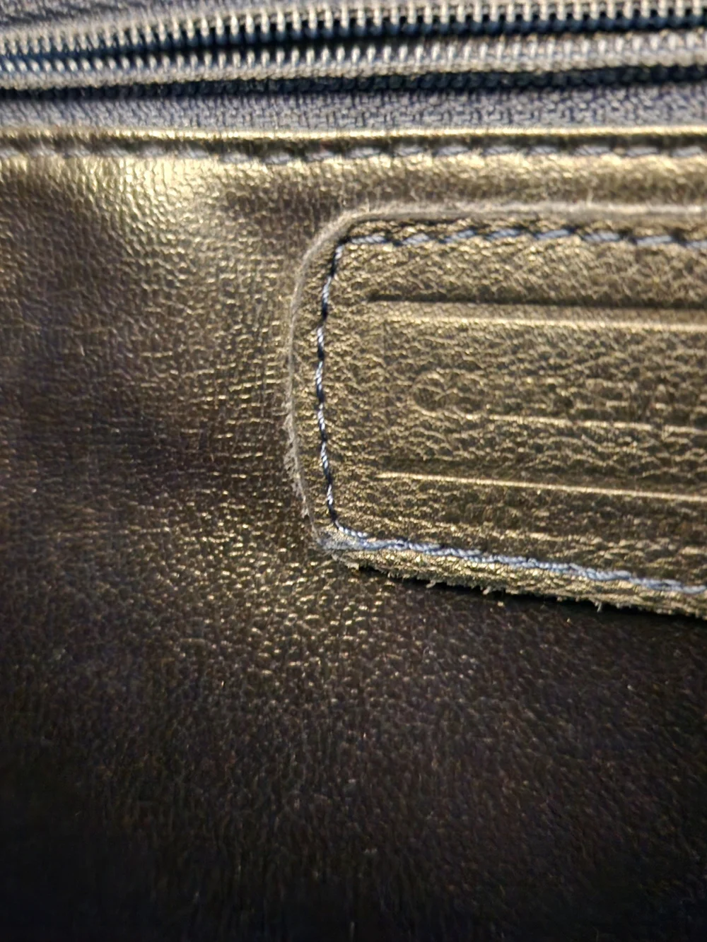 Cole Haan Navy Pebbled Leather Laptop Tote with Gold Zipper Pulls